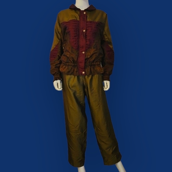 VTG COLIN 1980s Metallic Floral Swisher Windbreaker Jogger Suit - Picture 1 of 12